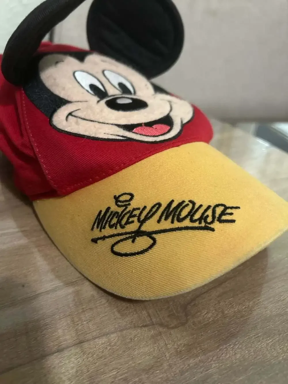 Y2K Disney Parks Mickey Mouse Toddler Baseball Cap with Ears Red Yellow